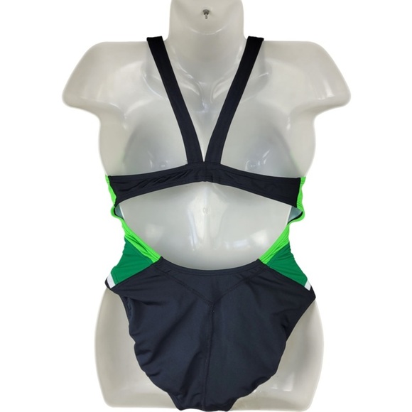 Nike Swim Woman’s Poly Team Splice Cut-Out Tank Swimsuit black green size 10 - Picture 13 of 13